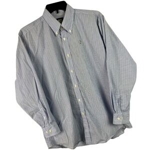 Mobile Bay Button Down Mens Large Blue Green Striped Pelican Logo LS Shirt C20